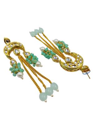 Elegant mint kundan & beads chain dangler earrings for women & girls. 3
