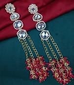 Elegant ruby kundan & beads chain dangler earrings for women & girls.