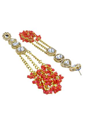 Elegant pink kundan & beads chain dangler earrings for women & girls. 3