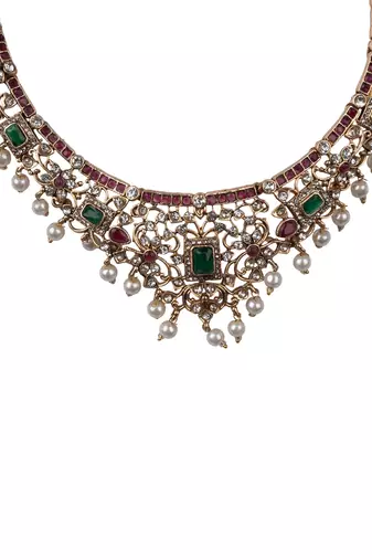 Trendy ruby green necklace set