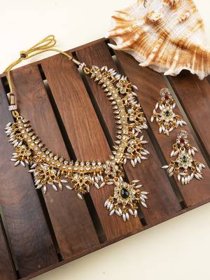 Gold plated pearl necklace set 1