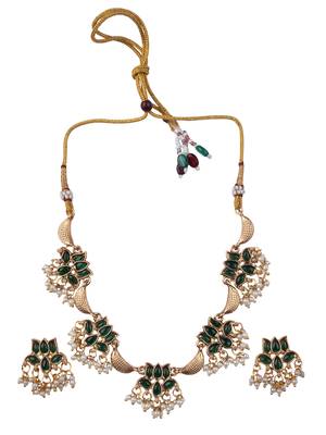 Gold plated green lotus necklace set 2