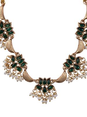 Gold plated green lotus necklace set 3