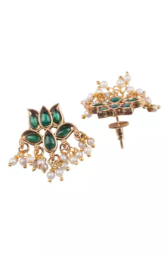 Gold plated green lotus necklace set