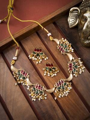 Gold plated muticolor lotus necklace set 1