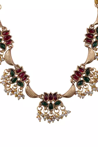 Gold plated muticolor lotus necklace set