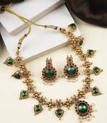 Gold plated green floral necklace set