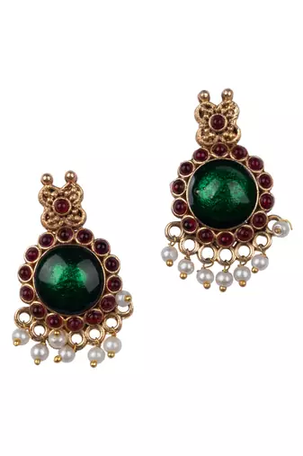 Gold plated green floral necklace set