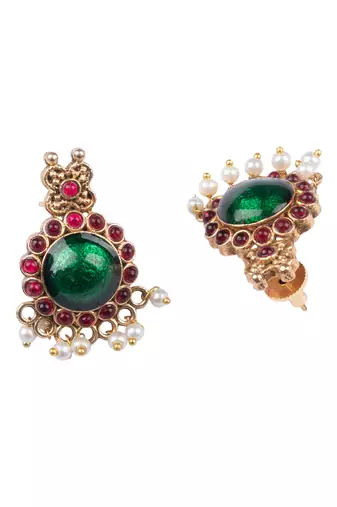 Gold plated green floral necklace set