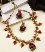 Gold plated pink floral necklace set