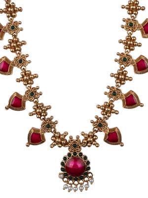 Gold plated pink floral necklace set 3