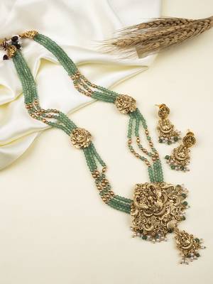 Gold plated goddess turquoise beads long necklace set 1