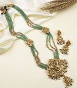 Gold plated goddess turquoise beads long necklace set