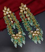 Elegant mint kundan & beads chain dangler earrings for women & girls.