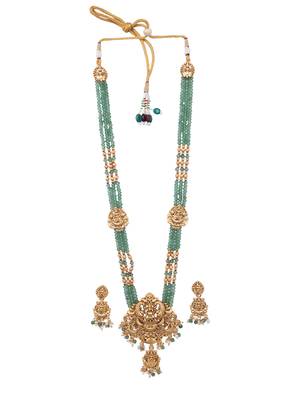 Gold plated goddess turquoise beads long necklace set 2