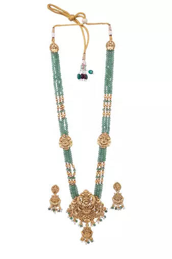 Gold plated goddess turquoise beads long necklace set