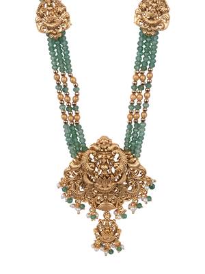 Gold plated goddess turquoise beads long necklace set 3