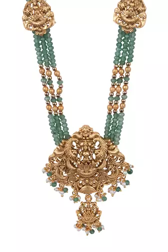 Gold plated goddess turquoise beads long necklace set