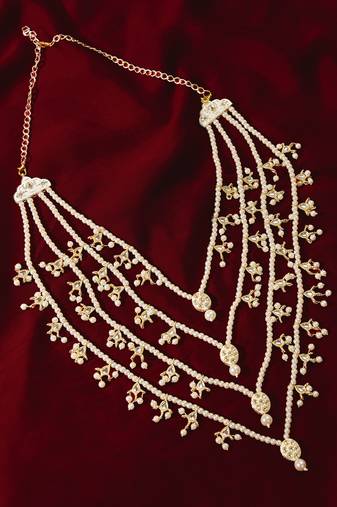 Vastramay men's cream & gold layered pearl wedding necklace