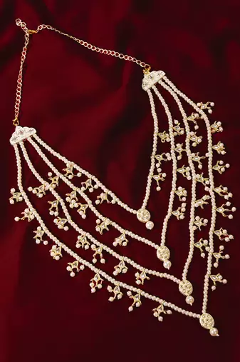 Vastramay men's cream & gold layered pearl wedding necklace