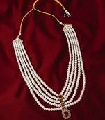white & maroon tasselled pearl wedding necklace