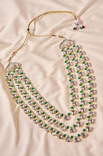 Vastramay men's cream & silver rhinestone pearl wedding necklace