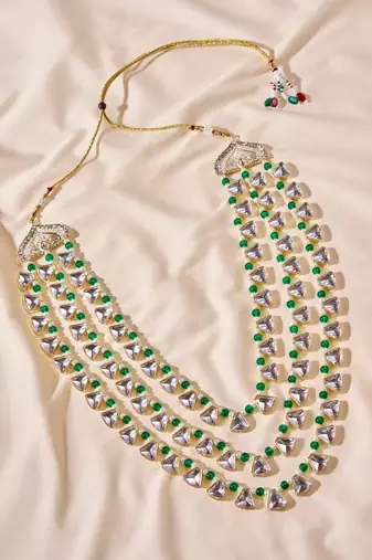 Vastramay men's cream & silver rhinestone pearl wedding necklace