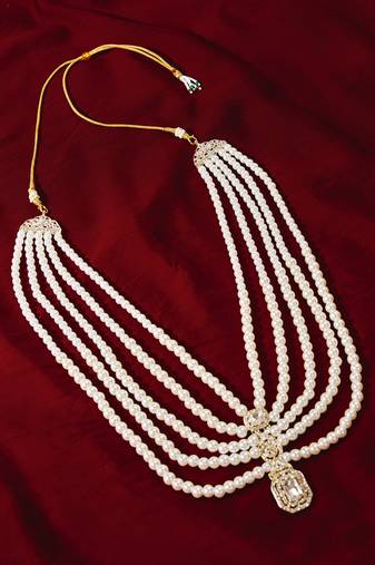 Vastramay men's cream layered pearl rhinestone wedding necklace