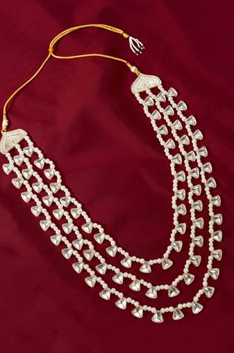Vastramay men's cream & silver rhinestone pearl wedding necklace