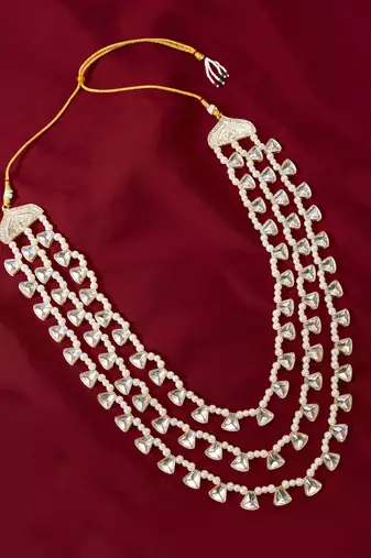 Vastramay men's cream & silver rhinestone pearl wedding necklace