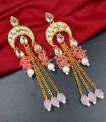 Elegant pink kundan & beads chain dangler earrings for women & girls.