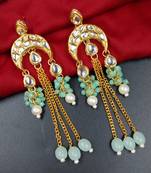 Elegant mint kundan & beads chain dangler earrings for women & girls.