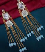 Elegant mint kundan & beads chain dangler earrings for women & girls.