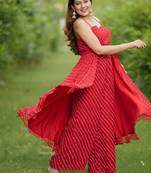 Red leheriya bandhani embroidered  kurta with pant