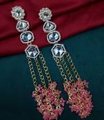 Elegant pink kundan & beads chain dangler earrings for women & girls.