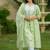 Green lotus hand embroidered cotton kurta set