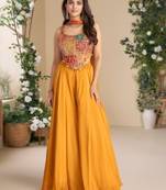 Orange heavy chinon palazzo set full- stitched free size 