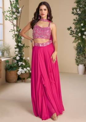 Magenta heavy chinon palazzo set full- stitched free size  1