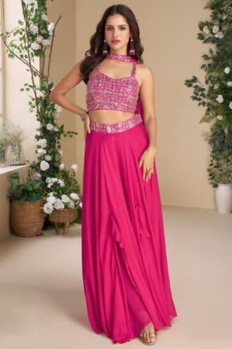 Magenta heavy chinon palazzo set full- stitched free size 