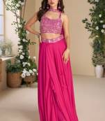 Magenta heavy chinon palazzo set full- stitched free size 