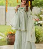 Green lotus sharara hand embroidered cotton suit set