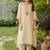 Beige lotus hand embroidered cotton suit set