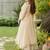 Beige lotus hand embroidered cotton suit set