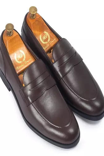 Brown solid leather shoes