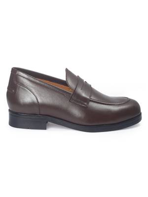 Brown solid leather shoes 4