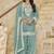 Aqua blue embroidered roman silk patiala suits