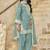 Aqua blue embroidered roman silk patiala suits
