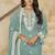 Aqua blue embroidered roman silk patiala suits