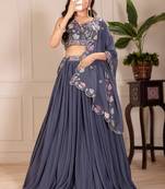 Grey Faux Georgette Embroidered Sequins Lehenga Festive Wear
