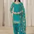 Teal blue embroidered  roman silk patiala suits
